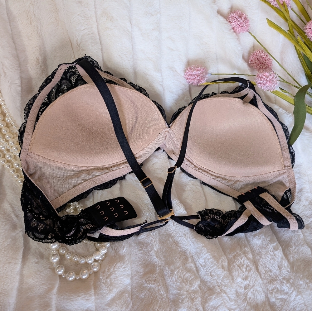 Aerie Black Lace Racerback Push-Up Bralette 34D - Picture 4 of 7